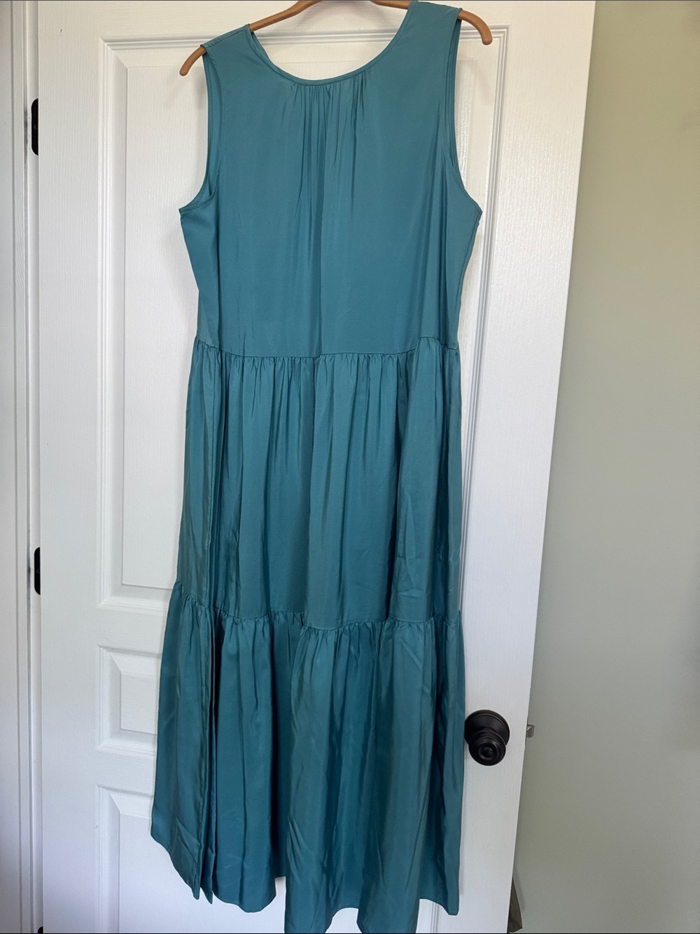Eileen Fisher Teal Silk Sleeveless Tiered Maxi Dress